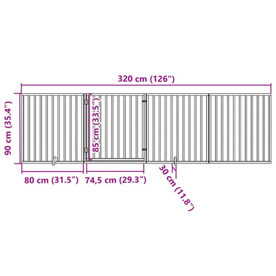 Składana bramka dla psa, z drzwiami, 4 panele, czarna, 320 cm model standard