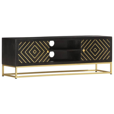 vidaXL Szafka pod TV, czarno-złota, 120x30x40 cm, lite drewno mango