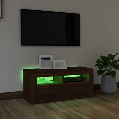 vidaXL Szafka pod TV z oświetleniem LED, brązowy dąb, 90x35x40 cm