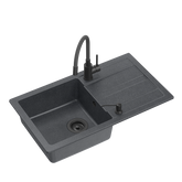READY- MAX CZARNY zlewozmywak granitowy 1-k z/o (77x44x17,5) + bateria z elastyczną wylewką very black + dozownik very black + syfon very black