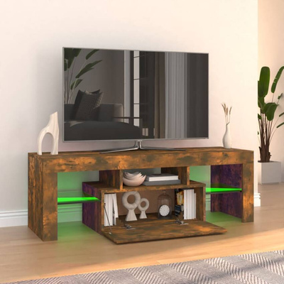 Szafka pod TV z oświetleniem LED, przydymiony dąb, 120x35x40 cm vidaXL