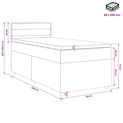 Łóżko kontynentalne z materacem ciemnoszary 80 x 200 cm tkanina