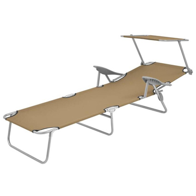 vidaXL Składany leżak z daszkiem, stalowy, taupe