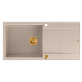 Zlewozmywak granitowy EVAN 146 XL  – jednokomorowy, wpuszczany, pearl beige/elementy miedziane, Quadron