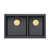 Zlewozmywak granitowy LOGAN 120 – dwukomorowy, wpuszczany, black diamond/elementy złote, Quadron