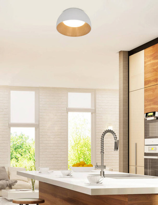 Liguria Lampa Sufitowa Plafon Biało Drewniany 18W Led 35 Cm Klosz Biały