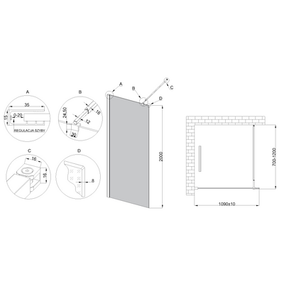 KABINA WALK-IN II INVENA TREND 110X200CM GRAFIT 8MM SHINY-GLASS CZARNY