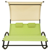 vidaXL Podwójny leżak z baldachimem, tkanina textilene, krem i zieleń