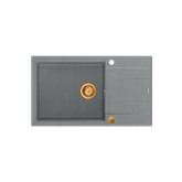 EVAN 136 XL GraniteQ zlewozmywak z syfonem Push To Open 1-komorowy z/o (860x500x210; kom. 420x490) silver stone / elementy miedziane