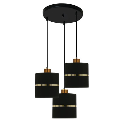 Lampa wisząca z abażurami Assam czarna ze złotym potrójna nowoczesna
