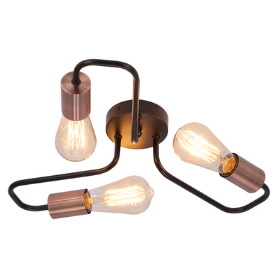 Lampa sufitowa czarna metalowa oprawka 3xE27 Herpe E27 33-66916
