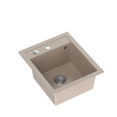 JOHNNY 100 GraniteQ zlewozmywak granitowy river sand (beżowy) 1-komorowy z/o (43x50x20), z syfonem i zaślepką stal szlachetna