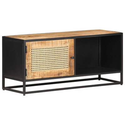 vidaXL Szafka pod TV, 90x30x40 cm, drewno mango i naturalna trzcina