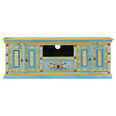 vidaXL Szafka pod TV, niebieska, 110x30x40 cm, lite drewno mango