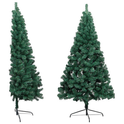 vidaXL Choinka z lampkami i bombkami, połówka, zielona, 180 cm model standard