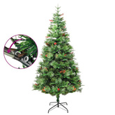 vidaXL Sztuczna choinka z lampkami i szyszkami, zielona 195 cm, PVC/PE