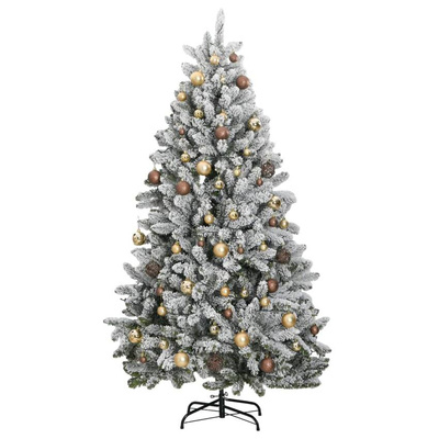 vidaXL Sztuczna choinka na zawiasach, 300 lampek LED i bombki, 210 cm model standard