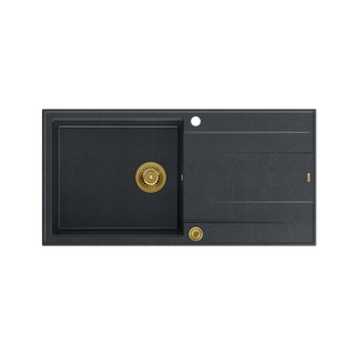 EVAN 146 XL GraniteQ zlewozmywak z syfonem Push 2 Open 1-komorowy z/o (1000x500x210; kom. 420x480) black diamond / elementy złote