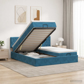 Łóżko z pojemnikiem i materacem LED granatowy 180 x 200 cm