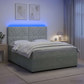 Łóżko z box spring LED z materacem jasnoszary 140 x 190 cm