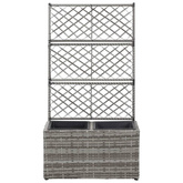 Donica z kratką i 2 wkładami, 58x30x107 cm, polirattan, szara