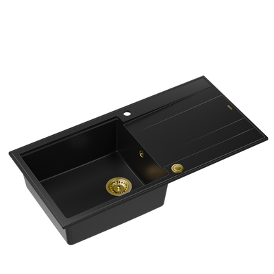 EVAN 146 XL GraniteQ zlewozmywak z syfonem Push 2 Open 1-komorowy z/o (1000x500x210; kom. 420x480) pure carbon / elementy złote