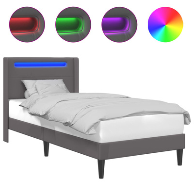 Ramka łóżka z paskami LED Szary 100 x 200 cm Ekoskóra