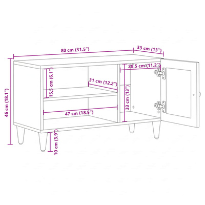 Szafka pod telewizor z drzwiami orzech włoski 80 x 33 x 46 cm