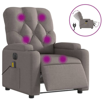 vidaXL Rozkładany fotel masujący, elektryczny, kolor taupe, tkanina