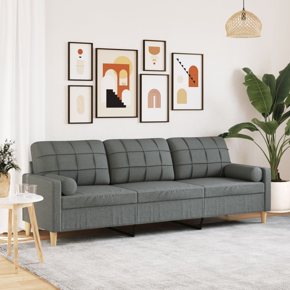 3-osobowa sofa z poduszkami, ciemnoszara, 210 cm, obita tkaniną