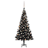 vidaXL Sztuczna choinka z lampkami i bombkami, czarna, 150 cm, PVC model standard