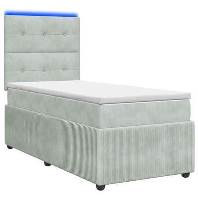 Łóżko z box spring LED z materacem jasnoszary 80 x 200 cm Welur