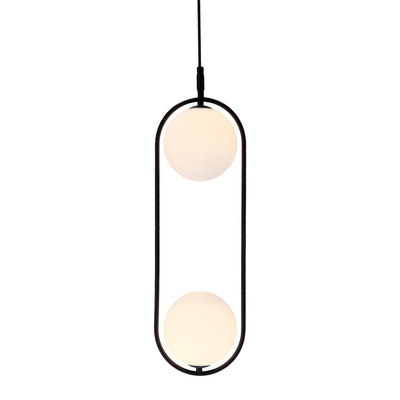 Lampa wisząca CORDEL elegancka - czarna z białymi kloszami kulkami - nowoczesne oświetlenie salonu 2x G9 LED