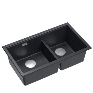 Zlewozmywak granitowy LOGAN 120 – dwukomorowy, wpuszczany, black diamond/elementy stalowe, Quadron