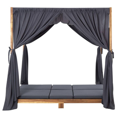 vidaXL Podwójny leżak z zasłonami i poduszkami, lite drewno akacjowe