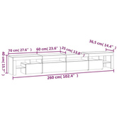 vidaXL Szafka pod TV z oświetleniem LED szary dąb sonoma 260x36,5x40cm
