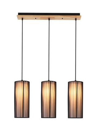 Lampa wisząca z abażurami Kioto nowoczesna czarna drewniana potrójna do salonu