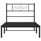 Metalowa rama łóżka z wezgłowiem, czarna, 90x200 cm