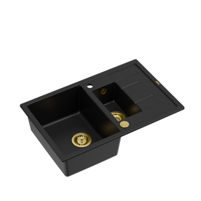 MORGAN 156 GraniteQ zlewozmywak pure carbon z syfonem Push To Open okrągły 1,5-komorowy z/o / elementy złote