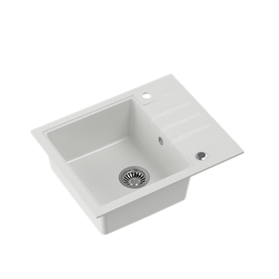 PETER 116 GraniteQ zlewozmywak granitowy snow white 1-komorowy z/o (62x50x20) z syfonem save space i zaślepką