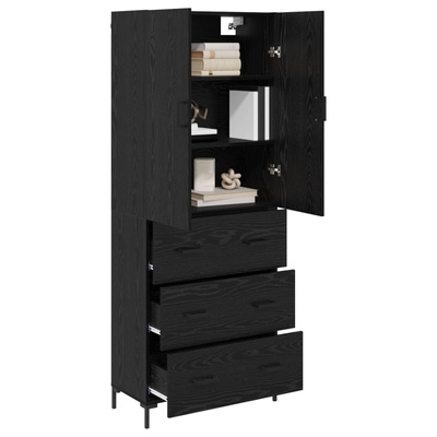 Highboard Czarny Dąb 69,5 x 34 x 180 cm Drewno inżynieryjne