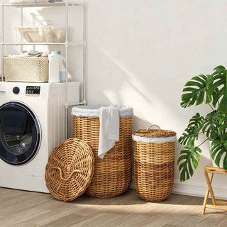 Kosz na pranie z pokrywą 2 pcs Naturalny Brąz Rattan Kubu