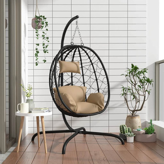 vidaXL Wiszące krzesło kokon z poduszką, kolor taupe, rattan PE i stal