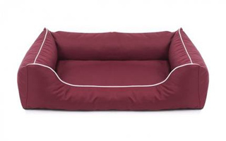 Legowisko dla psa Sofa Valencia Standard w kolorze bordowym z białym wykończeniem Rozmiar: XL - 120 x 90 cm - do samodzielnego złożenia