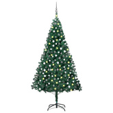 vidaXL Sztuczna choinka z lampkami i bombkami, zielona, 210 cm, PVC model standard