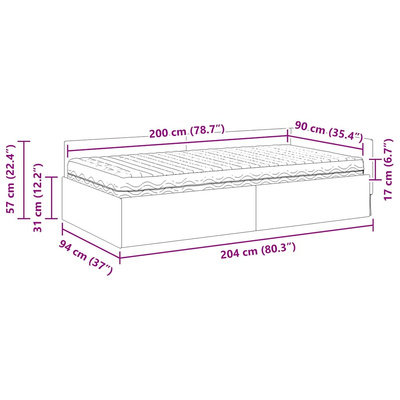Rama Łóżka Narożnego z Materacem 2 szt. Jasnoszary 90 x 200 cm