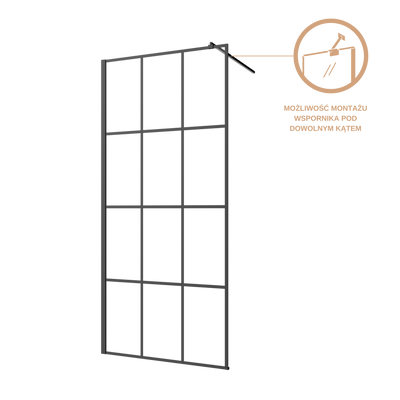 Kabina walk-in ii 120x200cm geometryczna 8mm shiny-glass czarny AK-32-127-S Invena