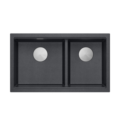 Zlewozmywak granitowy LOGAN 120 – dwukomorowy, wpuszczany, black diamond/elementy stalowe, Quadron
