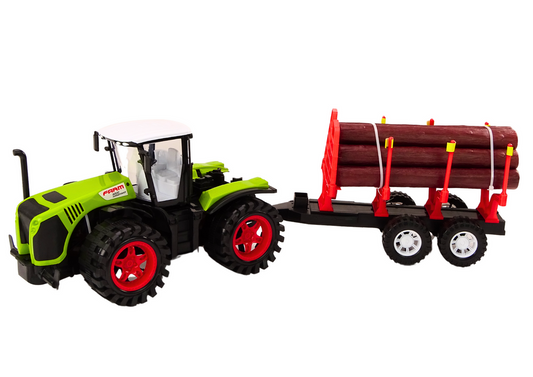 Traktor Farmerski Z Przyczepą Na Drewno 9 Bali Drzewa Napęd Zielony