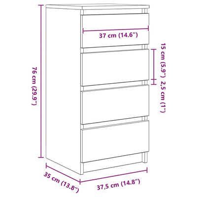 Komoda Biała 37,5x35x76 cm Drewno klejone